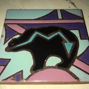 Vintage Bear Tribal Tile GUC Beautiful Colors 4x4”